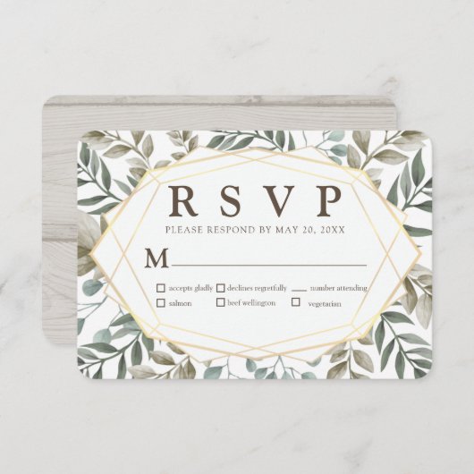 Rustige Waterverf Foliage Geometric Wedding RSVP (Voorkant / Achterkant)