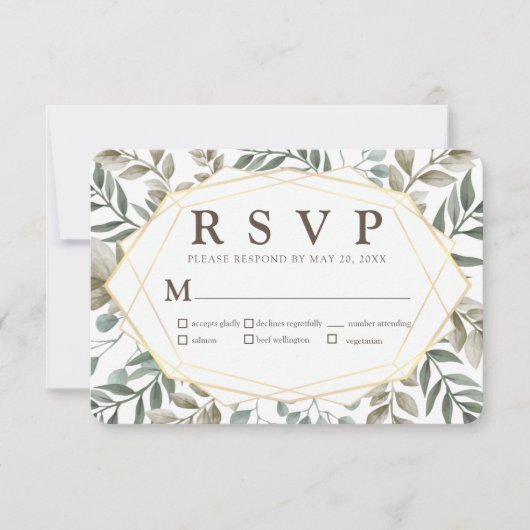 Rustige Waterverf Foliage Geometric Wedding RSVP (Voorkant)
