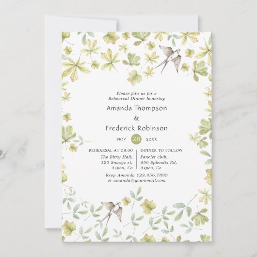 Rustige Waterverf Forest Rehearsal Dinner Kaart (Voorkant)
