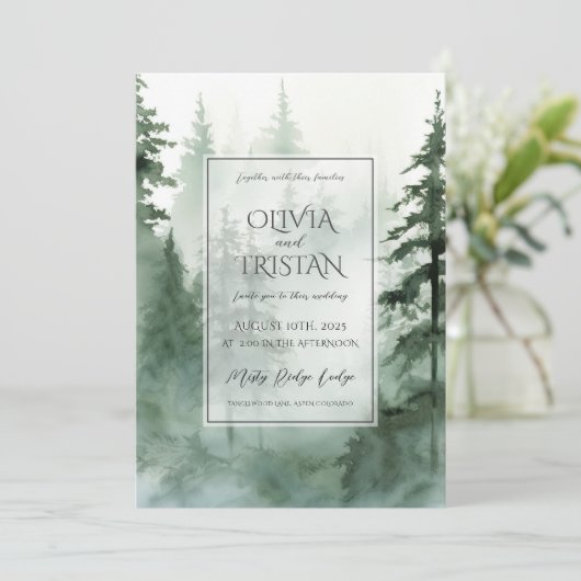 Rustige Waterverf Forest Wedding Kaart (Staand voorkant)