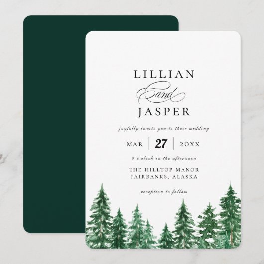 Rustige Waterverf Forest Wedding Kaart (Voorkant / Achterkant)