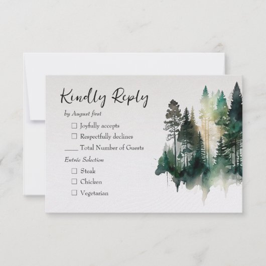 Rustige Waterverf Forest Wedding RSVP Kaartje (Voorkant)