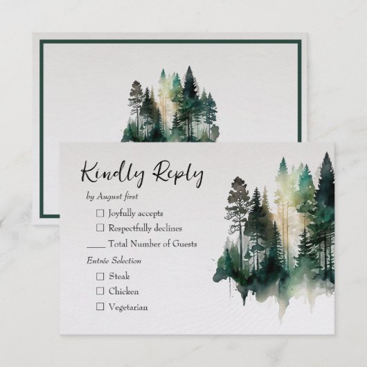 Rustige Waterverf Forest Wedding RSVP Kaartje (Voorkant / Achterkant)
