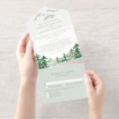 Rustige Waterverf Forest Woodland Wedding All In One Uitnodiging (Uittrekbaar)