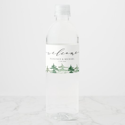 Rustige Waterverf Forest Woodland Wedding Waterfles Etiket (Voorkant)