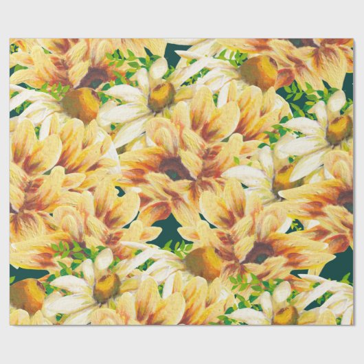 Rustige Waterverf Geel en groene zonnebloem Cadeaupapier (Vlak)