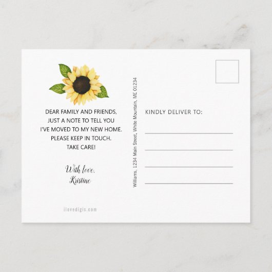 Rustige Waterverf - Gele zonnebloem - Floral Movin Aankondigingskaart (Achterkant)