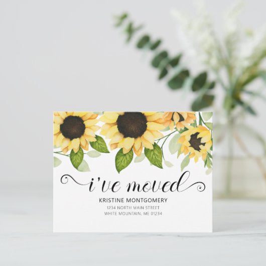 Rustige Waterverf - Gele zonnebloem - Floral Movin Aankondigingskaart (Staand voorkant)