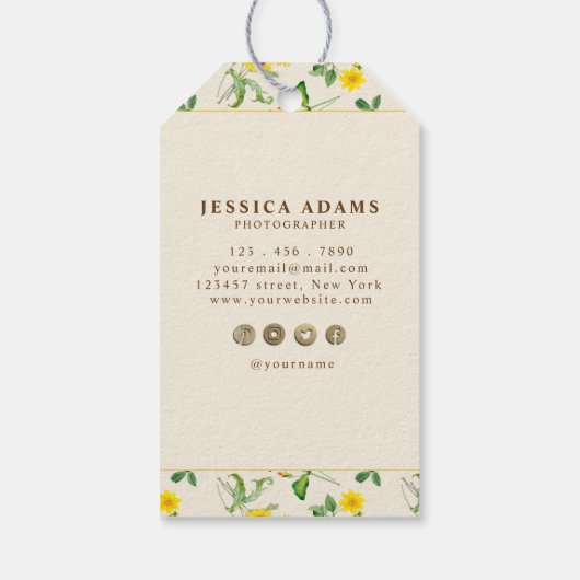 Rustige Waterverf - Gele zonnebloem - Label Cadeaulabel (Achterkant)