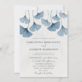 Rustige Waterverf Ginkgo Dusty Blue Wedding Kaart (Voorkant)