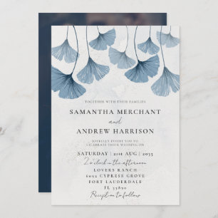 Rustige Waterverf Ginkgo Dusty Blue Wedding Kaart