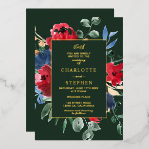 Rustige waterverf goudbruiloft met groene streep folie uitnodiging