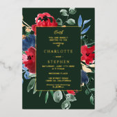 Rustige waterverf goudbruiloft met groene streep folie uitnodiging (Voorkant)