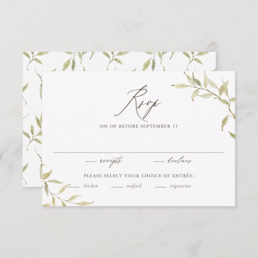 Rustige Waterverf Greenery Borders Wedding RSVP Kaartje (Voorkant / Achterkant)