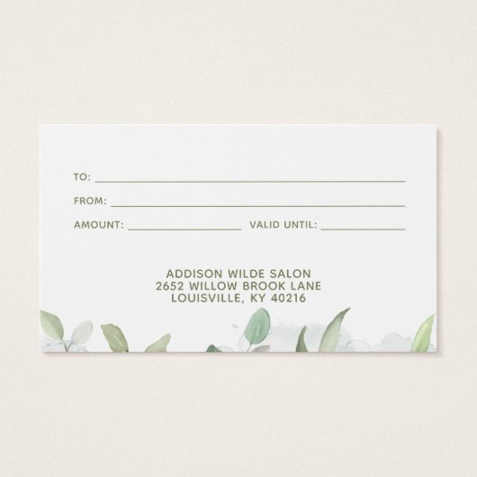 Rustige Waterverf Greenery Business Gift Kaart (Achterkant)