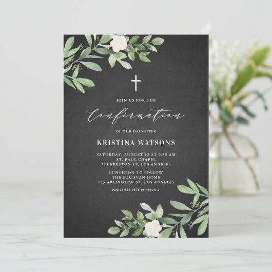 Rustige Waterverf Greenery Chalkboard Bevestiging Kaart (Staand voorkant)