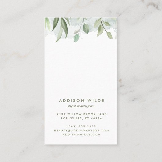 Rustige Waterverf Greenery Earring Display Kaart Visitekaartje (Achterkant)