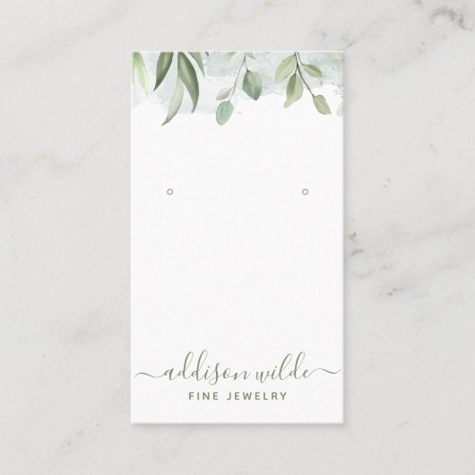 Rustige Waterverf Greenery Earring Display Kaart Visitekaartje (Voorkant)