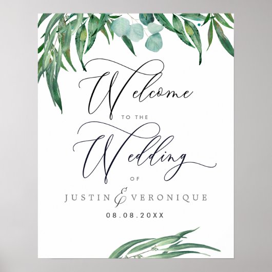 Rustige Waterverf Greenery Eucalyptus Wedding Poster (Voorkant)