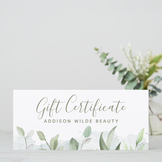 Rustige Waterverf Greenery Gift Certificate (Staand voorkant)