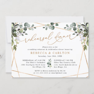 Rustige Waterverf Greenery Gold Rehearsal Dinner Kaart