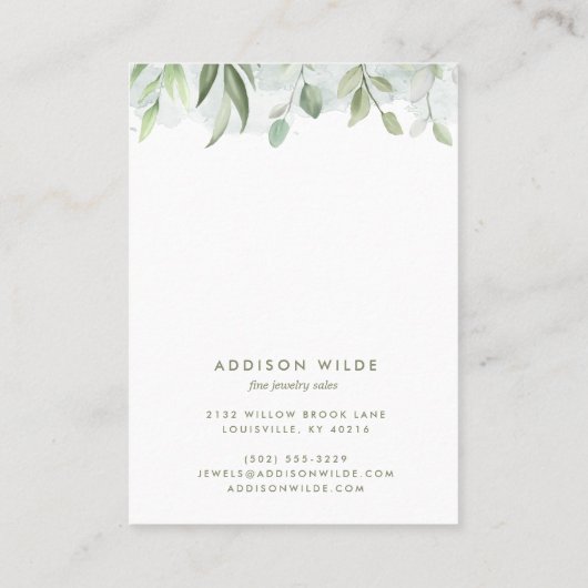 Rustige Waterverf Greenery Jewelry Display Visitekaartje (Achterkant)