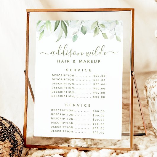 Rustige Waterverf Greenery Service Price Menu