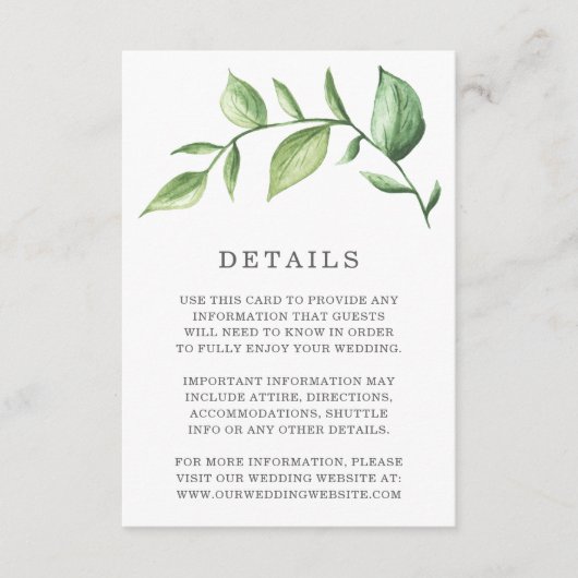 Rustige Waterverf Greenery Sprig Wedding Details Informatiekaartje (Voorkant)