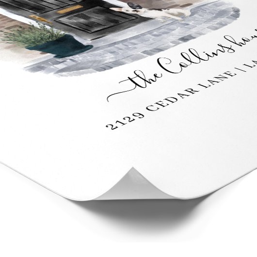 Rustige Waterverf grijze brick en zwarte deur Bull Poster (Hoek)