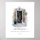 Rustige Waterverf grijze brick en zwarte deur Bull Poster (Voorkant)