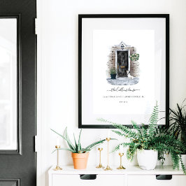 Rustige Waterverf grijze brick en zwarte deur Bull Poster