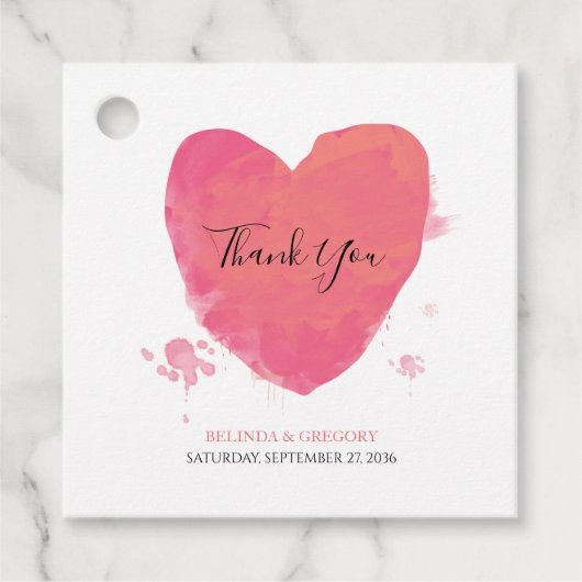 Rustige Waterverf Heart Wedding Gift Bedankjes Labels (Voorkant)