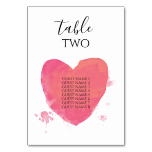 Rustige Waterverf Heart Wedding Guest Names Kaart