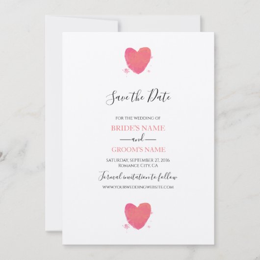 Rustige Waterverf Heart Wedding Save the Date (Voorkant)