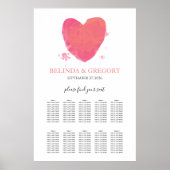 Rustige Waterverf Heart Wedding Seating Chart Poster (Voorkant)