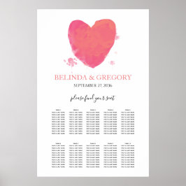 Rustige Waterverf Heart Wedding Seating Chart Poster