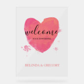 Rustige Waterverf Heart Wedding Welkomstteken Acryl Bord (Voorkant)