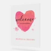 Rustige Waterverf Heart Wedding Welkomstteken Acryl Bord (Hoek)