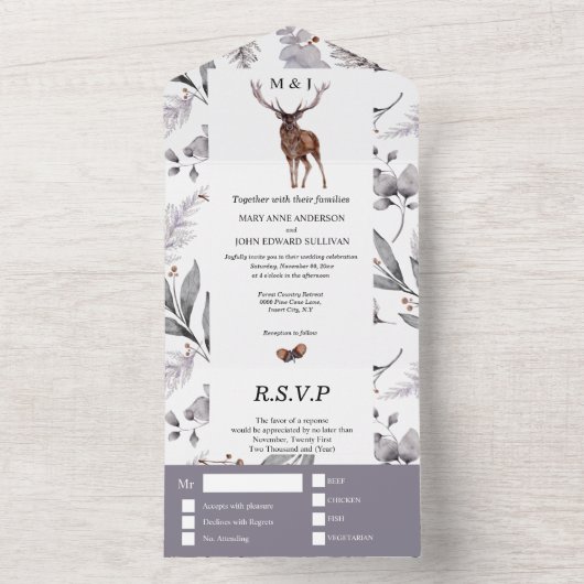 Rustige waterverf herfst  all in one uitnodiging (Binnen)