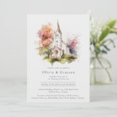 Rustige Waterverf Herfst Chapel Wedding Invitation Kaart (Staand voorkant)