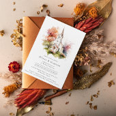 Rustige Waterverf Herfst Chapel Wedding Invitation Kaart