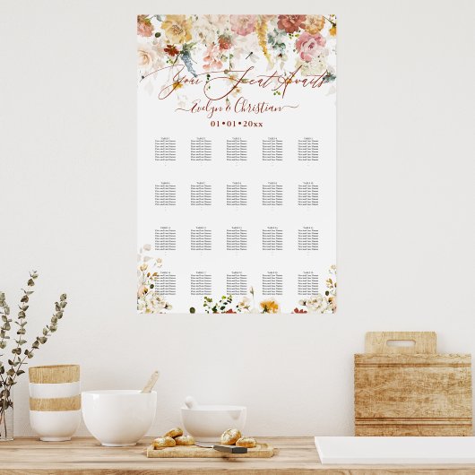 Rustige Waterverf Herfst Garden Flowers Poster (Keuken)