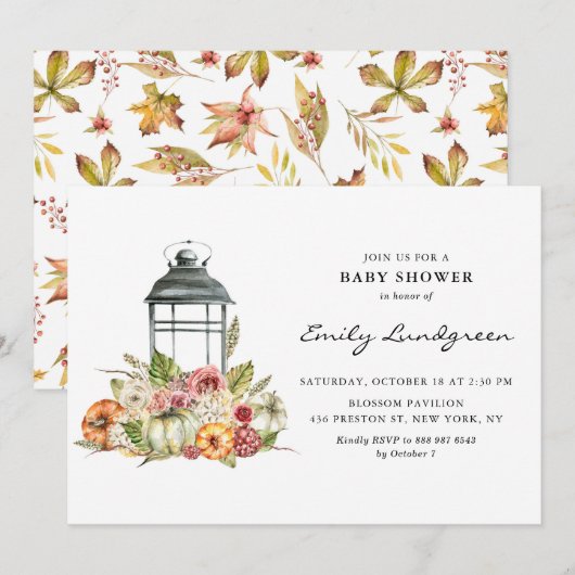 Rustige Waterverf Herfst Harvest Lantern Baby show Kaart (Voorkant / Achterkant)