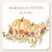 Rustige Waterverf Herfst in Love Pumpkin Wedding Kartonnen Onderzetters (Voorkant)