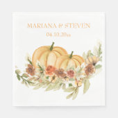 Rustige Waterverf Herfst in Love Pumpkin Wedding N Servet (Voorkant)