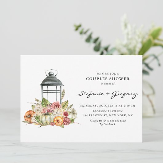 Rustige Waterverf Herfst Lantern Couples Shower Kaart (Staand voorkant)