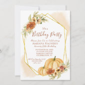 Rustige Waterverf Herfst Pumpkin Birthday Party Kaart (Voorkant)