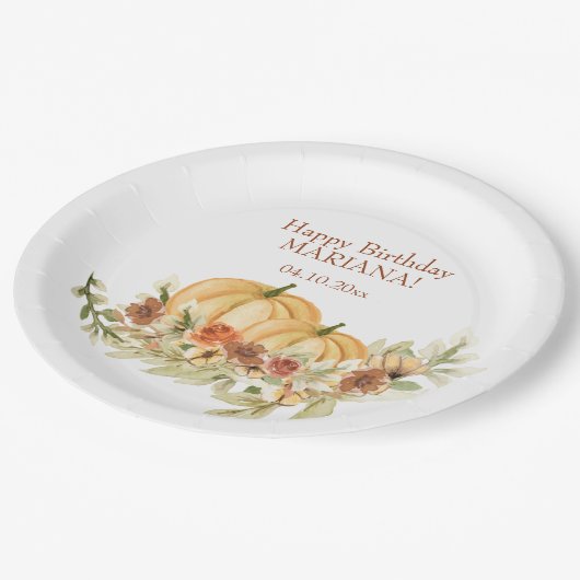 Rustige Waterverf Herfst Pumpkin Birthday Party Papieren Bordje (Gekanteld)