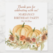 Rustige Waterverf Herfst Pumpkin Birthday Party Wi Wijn Etiket (Enkel label)