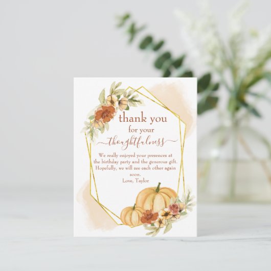 Rustige Waterverf Herfst Pumpkin - Hartelijk dank Bedankkaart (Staand voorkant)